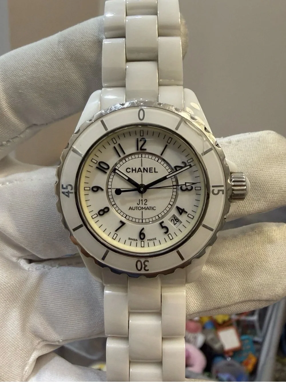 Chanel J12 38mm White Ceramic Automatic Men Unisex Watch H0970 Date Swiss Made